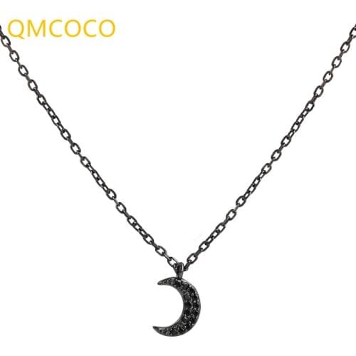 Simple Trendy Creative Design 925 Silver Black Moon Pendant Chain For Women Clavicle Necklace Party Neck Jewelry