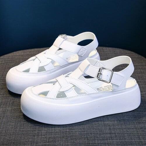 Baotou Women Platform Sandals Original Hollow Out Female Casual Sandals Thick-soled Bread Female 2021 New Wild Lazy Shoes