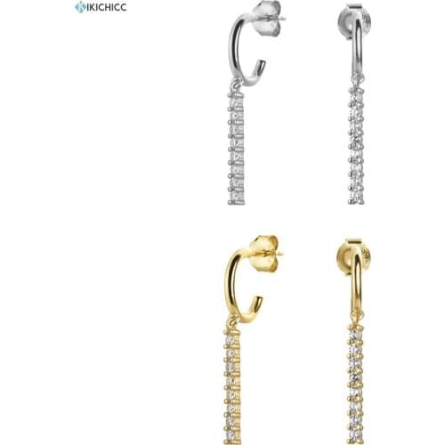 Kikichicc 100% 925 Sterling Silver Line Crystal Drop Earring Circle Gold Colorful Loops Round Piercing Ohrringe Women Jewelry