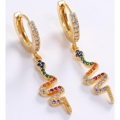 LUALA Snake Earrings for Women Girls 14K Gold Colour Colorful AAA Zircon Drop Earrings Jewelry Best Party Wedding Gift