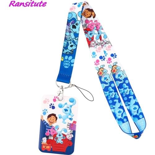 Ransitute R2203 Cartoon Blue Dog Personality ID Card Holder Bus Card Holder Staff Card Lanyard For Keys Phone DIY Hang Rope