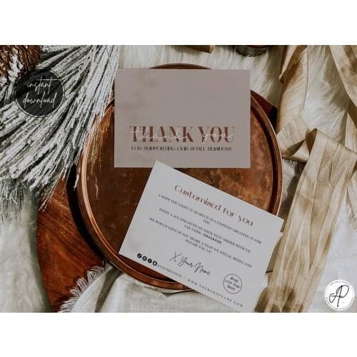 Thank you card business digital download, Thank you for your purchase cards, Boho packaging