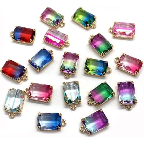 Glass Crystal Pendant Necklace Colorful Exquisite Square Natural Crystal Pendant Jewelry DIY Handmade Accessories Jewelry