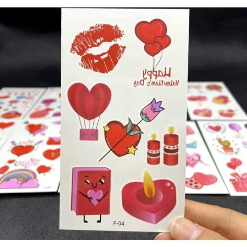10Pcs Valentines Day Tattoo Cute Love Heart Temporary Tattoos Sticker Beauty Color Fake Tattoo Cartoon Cupid Lip Men Women