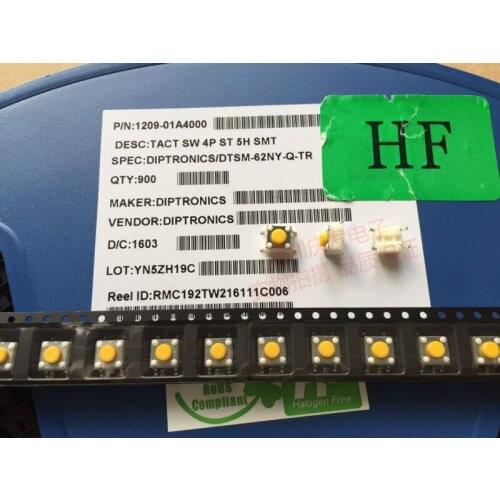 Taiwan Tat DIP DTSM-62NY Tact Switch 6*6*5mm Patch 4 Pin Yellow Micro Switch