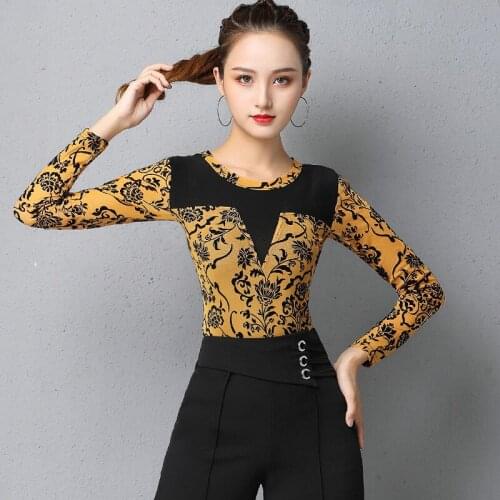 New Latin Dance Tops For Women Long Sleeve Blue/Red/Yellow Modern Dance Practice Clothes Rumba Tango Samba Dance Clothes DQL4569