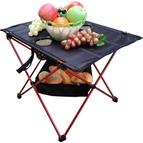 Ultra-light Portable Camping Oxford Fabric Aluminum Folding Table Red & Blue