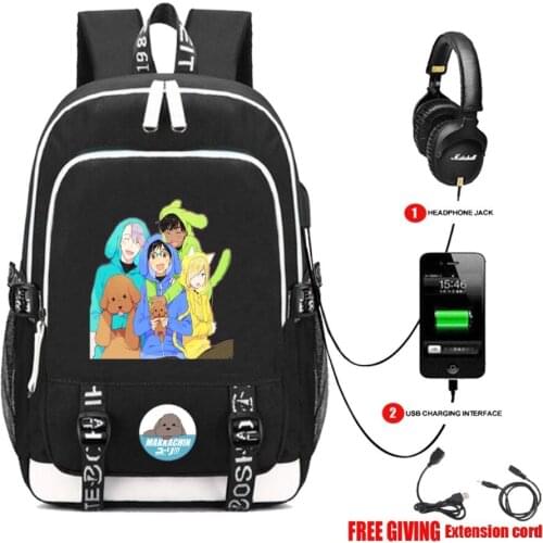 USB Charge Headphone Jack Men Women Laptop Bags teenagers School Bags Mochila College Students Bag Anime YURI On ICE backpack