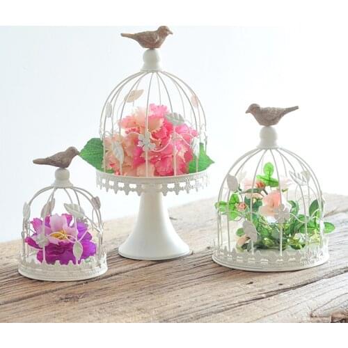 Vintage White Metal Cage Cake Stand Wedding Table Birdcage Centrepiece Decor