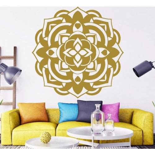 High Quality Eco-friendly Art Gold Mandala Flower Wall Decal Yoga Ganesh Om Namaste Vinyl Sticker Bedroom Decor Art Mural Y-119