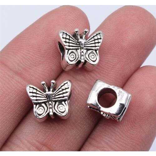 WYSIWYG 5pcs 12x10mm Antique Silver Color Butterfly Big Hole Beads For Jewelry Making DIY Jewelry Findings