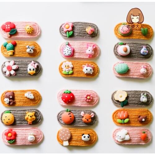 Japanese and Korean Fashion Wool BB Clip Childrens Girl Cute Acrylic Cartoon Fashion Hairpin Knitted Hairpin Hair Accessories