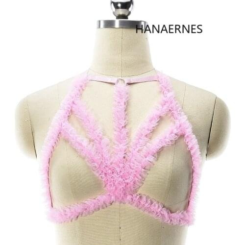 Woman Pink Lace Kawayi Punk Goth Elastic Harness Bra Belts Sexy Lingerie Body Bondage Caged Bralette Gothic Harness Bra