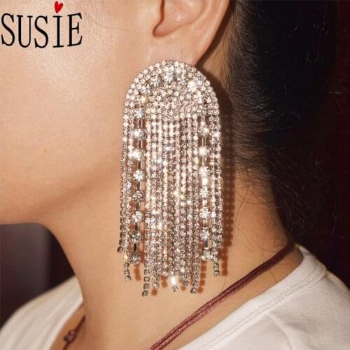 LOVE SUSIE Party Earrings Women Sexy Jewelery Accessories Super Flash Tassel Earring Rhinestones Alloy Elegant Ladies Earrings
