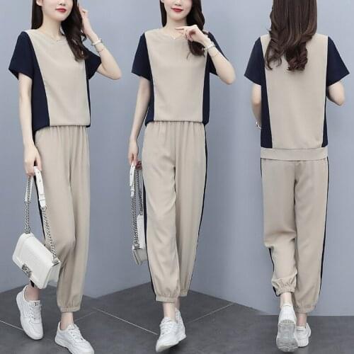Large Size Casual Suit Womens 2021 Summer Loose Two Piece Set Top And Pants Tracksuit Women Ensemble Femme Deux Pieces