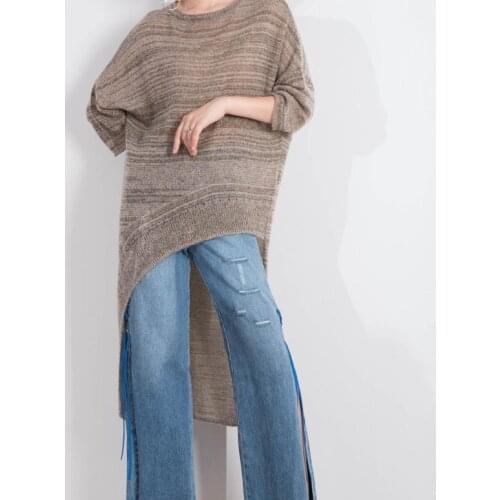 2017 Loose and irregular design striped thin sweater womens clothes