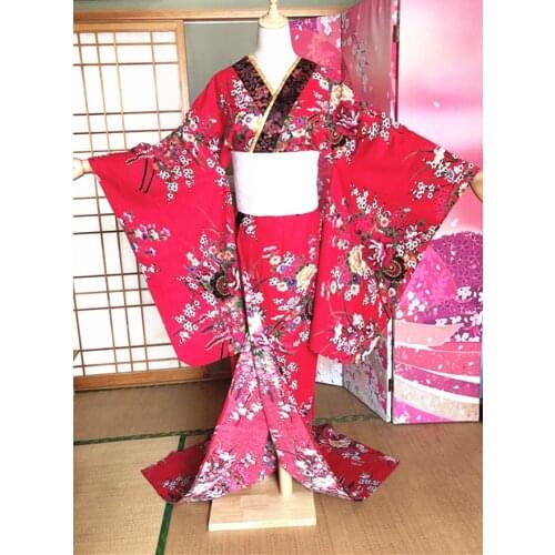 Custom Made Sexy Japanese Kimono Set Beautiful Woman Dress Summer Performance Red Kimono Woman Shoot Clothing