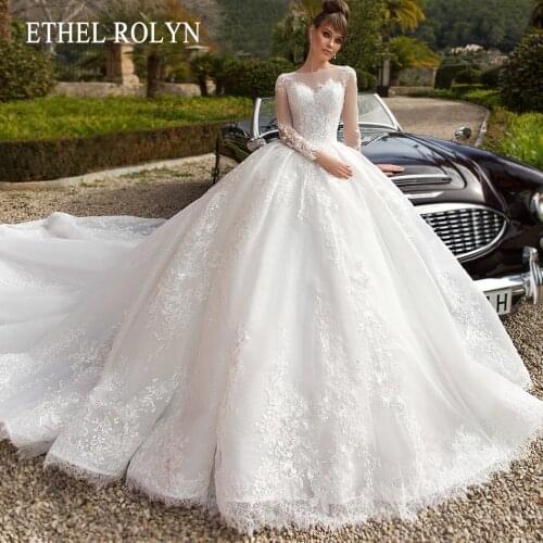 ETHEL ROLYN Long Sleeve Wedding Dress 2021 A-Line Scoop Beading Lace Appliques Princess Cathedral Bridal Gown Vestidos De Novia