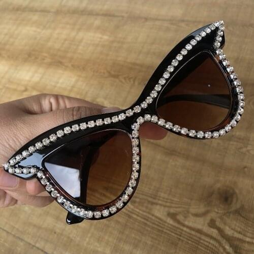 2020 Sexy Shades Women Sunglasses Leopard Cat Eye Diamond Sun Glasses Handmade Retro Eyewear Cool Party Sunglasses Oculos de sol