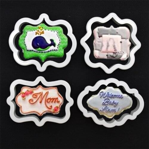 4Pcs/Lot Vintage Plaque Frame Cookie Cutter Set Plastic Biscuit Mould Fondant Cake Decorating Tools Bakeware Mold
