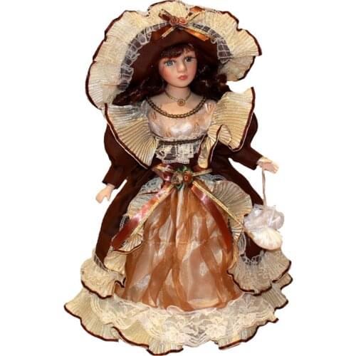 40cm Vintage Style Porcelain Dolls In Dress Hat With Display Stands