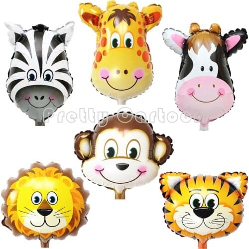 50pcs/lot Safari animal balloon toys for children birthday party decoration giraffe/tiger/lion/monkey foil balloons classic toys