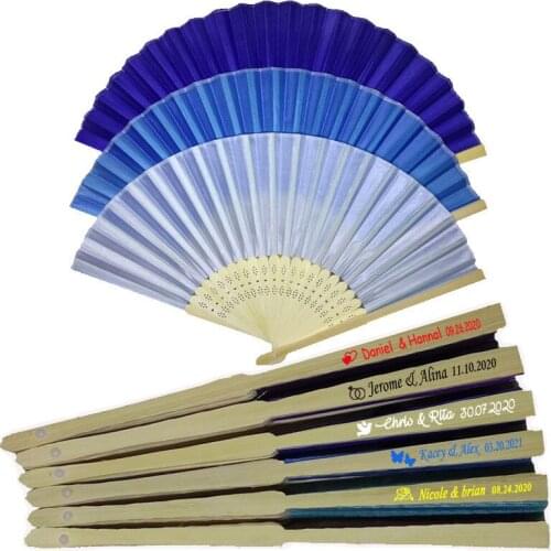 Free customized fee 50pcs/lot Personalized Silk Wedding Hand Fan with Organza Gift Bags as Wedding gift favor & home decorations