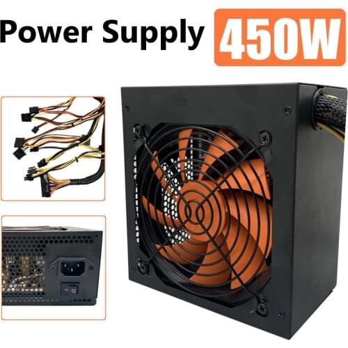 PC Power Supply 450W MAX LED Fan 24 Pin PCI SATA ATX 12V Switchable Desktop Computer PC Power Supply