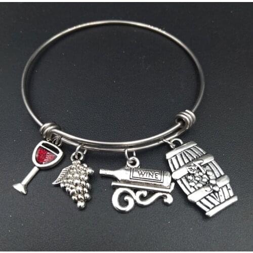Stainless Steel Expandable Wire Bangle Red Wine Glass Charm Bracelet DIY Jewelry Gift for Wine Lover Wholesale Bulk Price