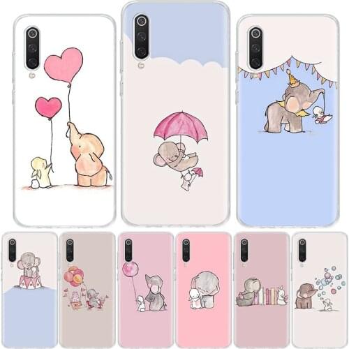 Cute Elephant and rabbit Cartoon Phone Case For Xiaomi Redmi Note 10 9 9S 8 8T 7 6 5 9C 9A 8A 7A 6A 5A Pro S2 K20 K30 Coque