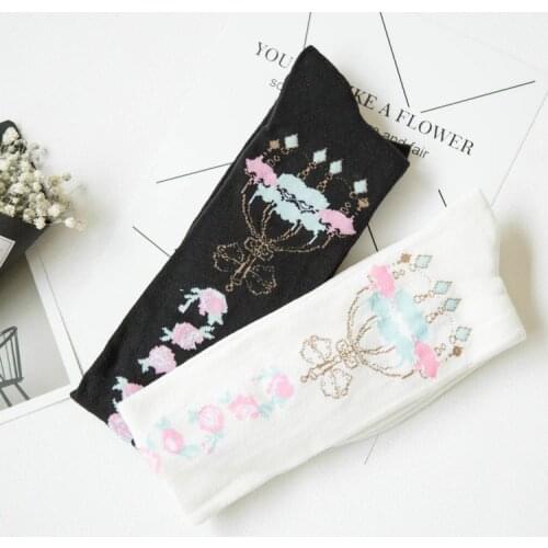 Princess sweet lolita stockings vintage royal pattern cage rose flower black white cos cottonstockings over the knee high QSR01