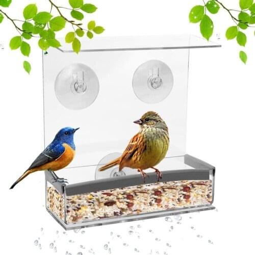 Wild Bird Feeder Window With Strong Suction Cups And Seed Tray With Drain Holes,Acrylic Feeders For Transparent Viewing-ABUX