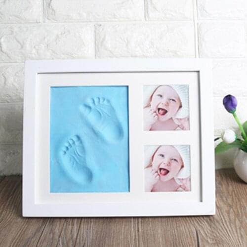 Newborn Baby Photo Frame DIY Handprint & Footprint Mold Maker Wooden Picture Frame Baby Growth Memorial Gift