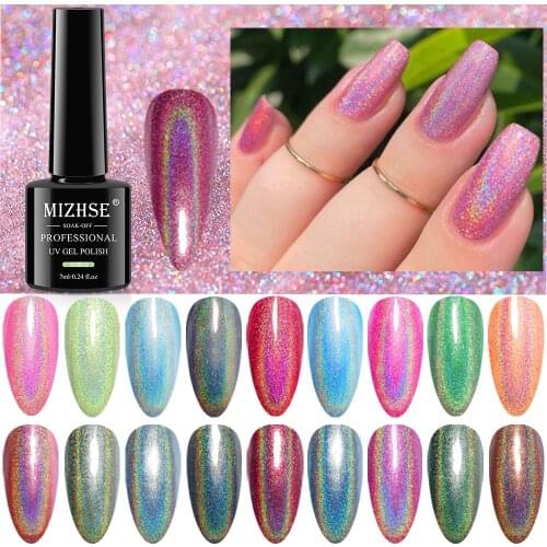 MIZHSE 7ML Holographic Nail Polish Shimmer Glitter Gel Nail Polish Laser Semi Permanent Varnish Hybrid Nail Polish Nail Art