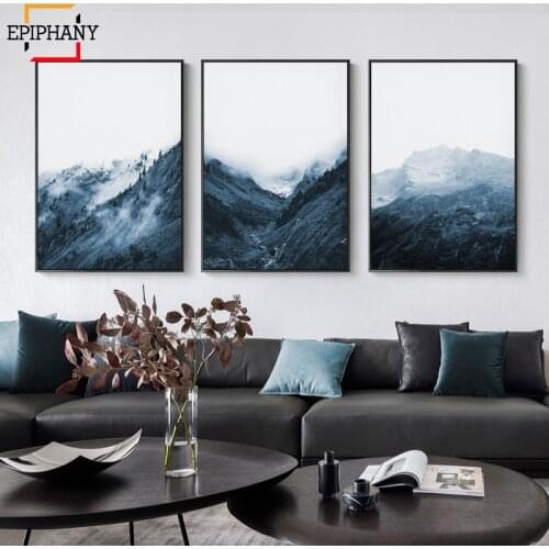 Indigo Mountain Painting Pictures Nordic Canvas Painting Nature Print Modern Minimalist Posters Wall Pictures for Living Room