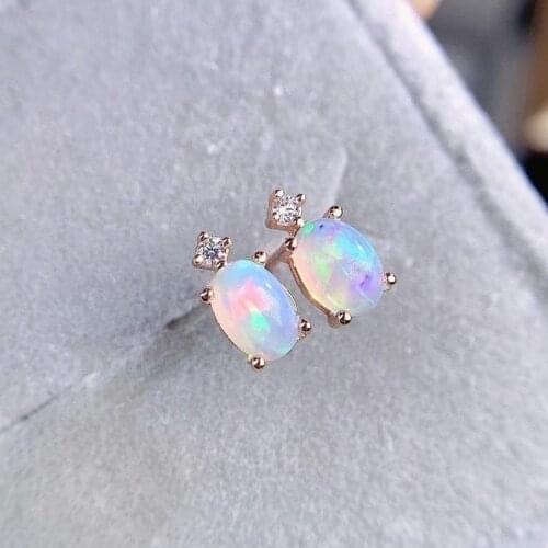 Classic Opal Earrings for Office Woman 6 Mm * 8 Mm Real Natural Opal Stud Earrings 925 Sterling Silver Opal Jewelry