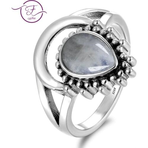 7x9MM Natural Moonstone Silver 925 Rings New Design Fancy Ring For Men Women Wholesale Vintage Wedding Party Jewelry Size 6-10