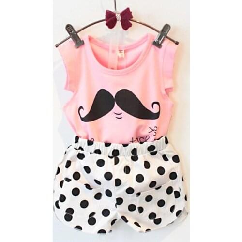 2019 summer girl set new kids girls cartoon letters cotton T-shirt + Polka dots shorts clothes set 2-7 years