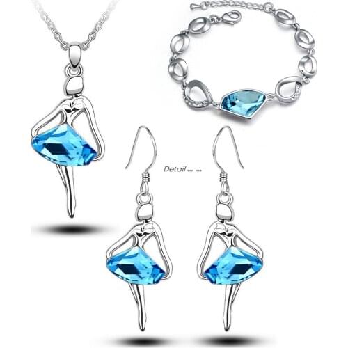 Austrian crystals dream The dancers angel The ballet girl pendant silver plated bridesmaid jewelry set