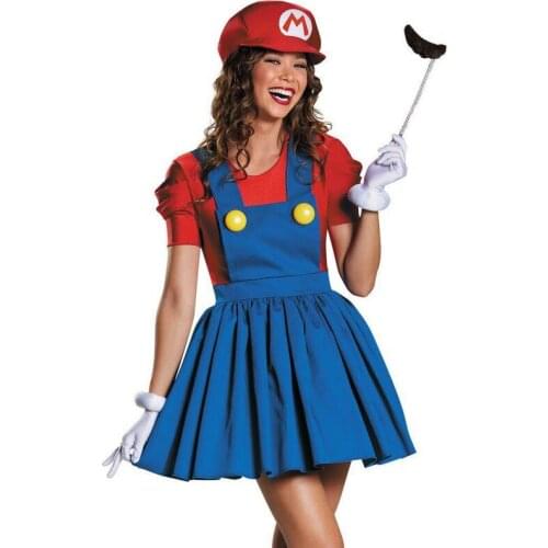 Mario Costume Cosplay Woman Sundress Short Sleeve Tops Game Role Playing Clothing for Female Adult Disguisement Trajes CA903