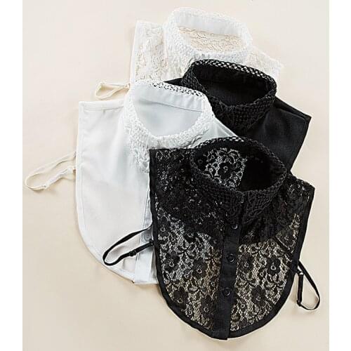 Linbaiway Fake Collar Lace Embroidery False Collar for Women Shirt Dress Detachable Collars Shirt Lapel Blouse Top Ties