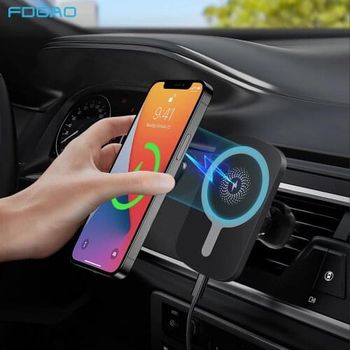 FDGAO 15W Magnetic Wireless Car Charger for iPhone 12 Pro Max Mini Air Vent Mount Automatic Magnet Qi Fast Charging Holder Stand