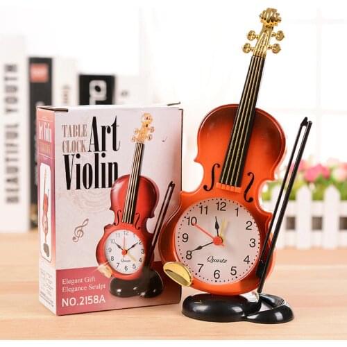 Fashion cute Fake Violin Shape Kids Toy Alarm Clock Desktop Clock Students Style Clock Eco-friendly Material For home decoration