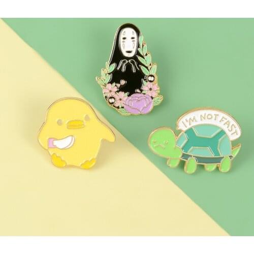 Cartoon cute animal tortoise chick brooch faceless male ghost enamel brooch alloy badge cowboy clothes bag punk accessories gift