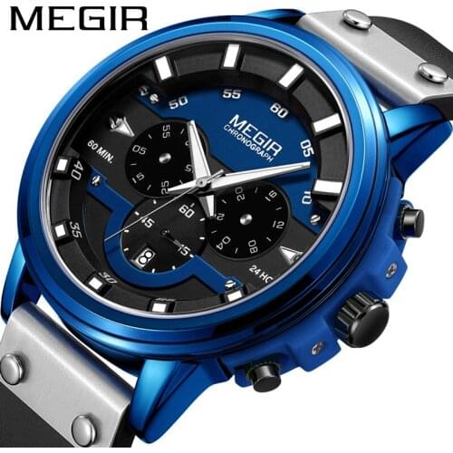 MEGIR New Multifunctional Fashion Sport Belt Chronograph Calendar Luminous Quartz Mens Watches Hands Relogio Masculino 2080G