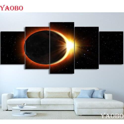 5 pcs diy 3d full square round diamond embroidery Universe Solar Eclipse Landscape diamond painting mosaic picture of rhinestone