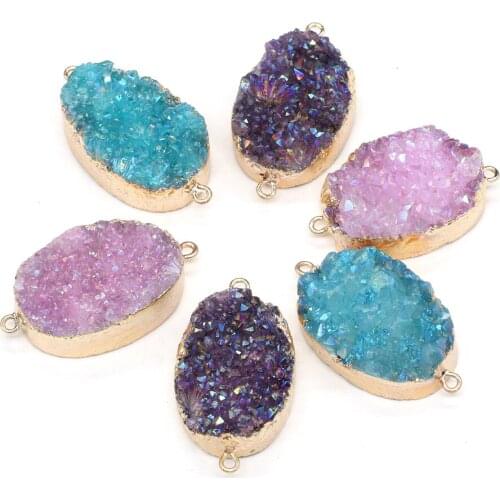 Natural Stone Double hole Connectors irregular Crystal Pendant for jewelry making DIY necklace bracelet accessories23x35-25x40mm