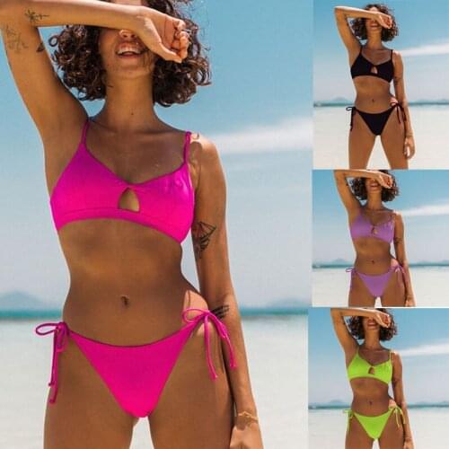 Neon Green Pink Sexy Bikini 2021 Women Swimsuit Female Brazilian Swimwear Cut Out String Bikini set Halter Bathing Suit Bathers