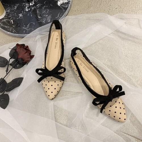 New Spring/summer 2021 Pointed and Shallow Single Shoes for Women with Flat Korean Fairy Style Bow Gauze Wave Point Shoes