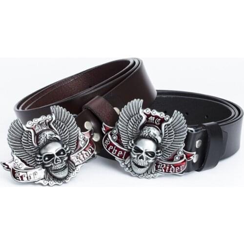 Cowhide belt retro ethnic style king and queen zinc alloy belt buckle belt hundred personality men trend leather belt men